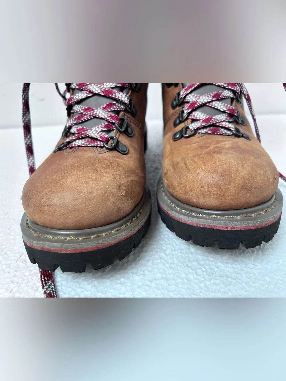 Cabela's Brown Leather Mens / Womens Winter Boots with Burgundy Accents 7.5
